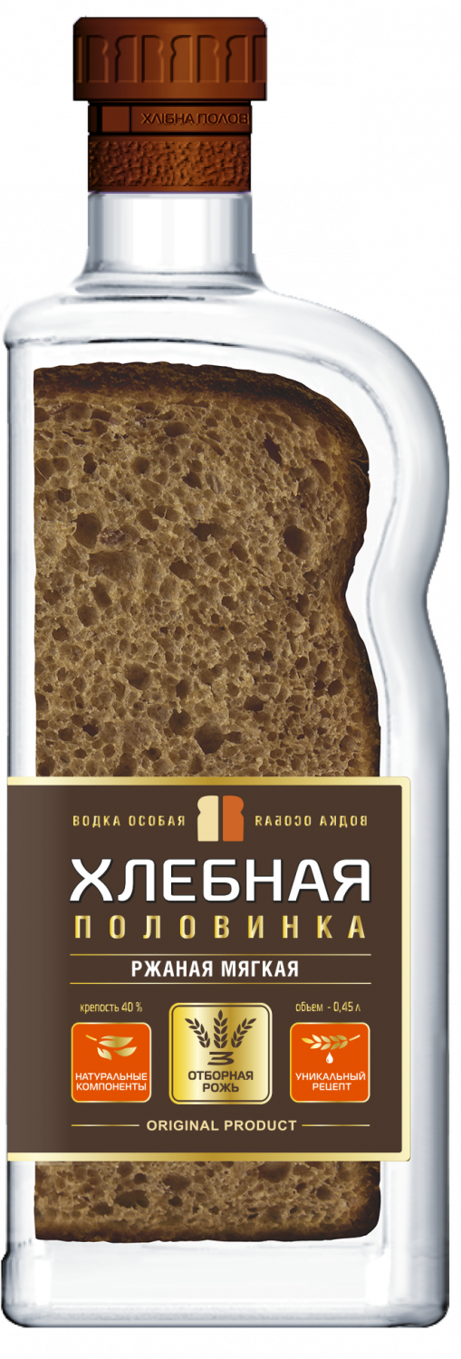Водка "Хлебная Половинка" Ржаная Мягкая, 40%, 0,45л