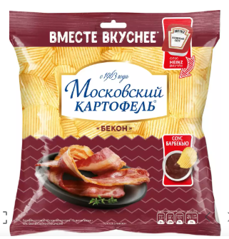 Картофель Московский рифл вкус  бекона 60г+ соус Heinz барбекью