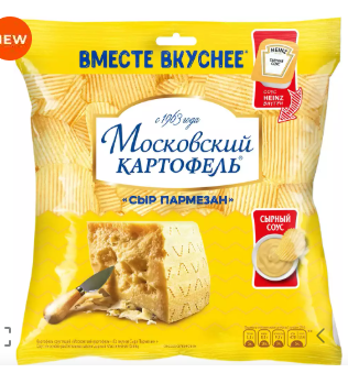 Картофель Московский рифл вкус сыра Пармезан 60г+ соус Heinz сырный